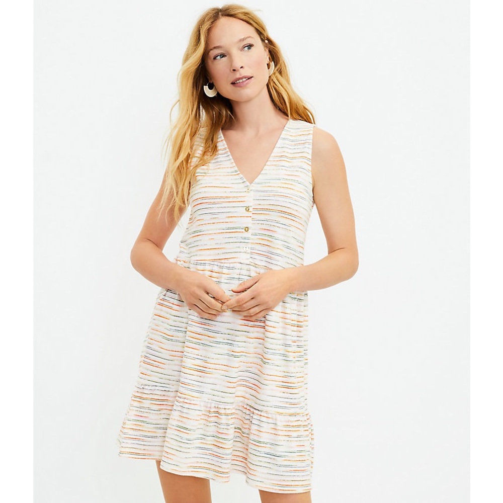 LOFT Striped Button Flounce Dress